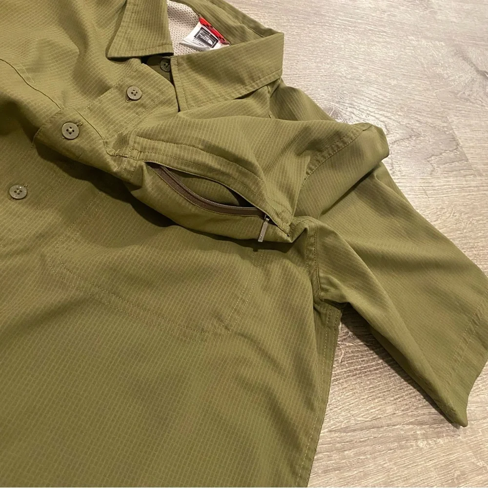 North Face Button Up Short Sleeve Performance Shirt Men’s Medium Army Green